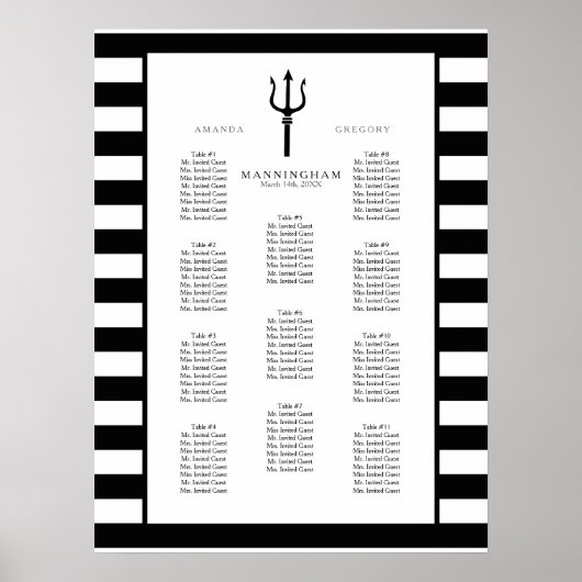 MODERN Chic Wide Stripes mit Trident Wedding Seati Poster (Vorne)