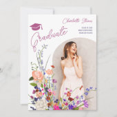 Modern chic wild flowers script photo graduation  ankündigung (Vorderseite)