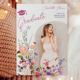 Modern chic wild flowers script photo graduation ankündigung