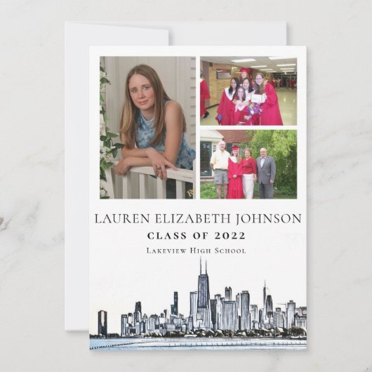 Modern Chicago Skyline 3 Foto Collage Abschluss Ankündigung (Vorderseite)
