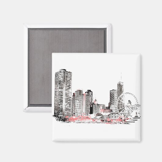 Modern Chicago Skyline Magnet (Vorderseite/Rückseite)