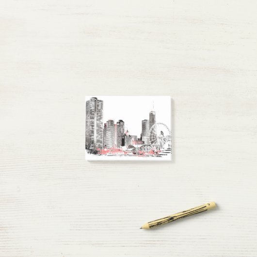 Modern Chicago Skyline Post-it Klebezettel (Auf Schreibtisch)