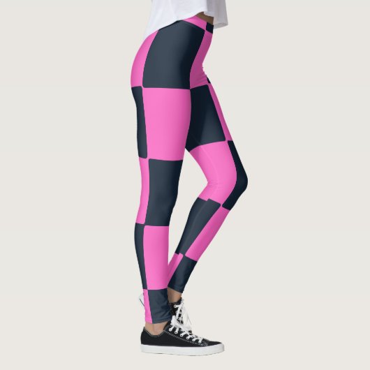 Modern Chick Blue Black & Pink Kariert Leggings (Rechts)