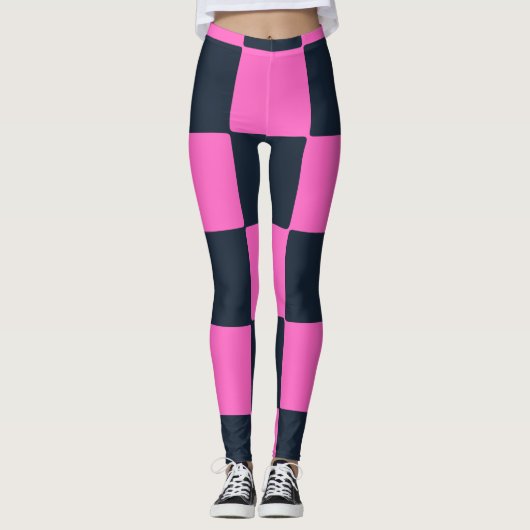 Modern Chick Blue Black & Pink Kariert Leggings (Vorderseite)
