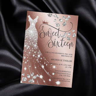 Modern Chick Rose Gold Glitzer Sweet 16 Einladung