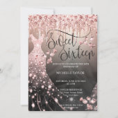 Modern Chick Rose Gold Glitzer Sweet 16 Einladung (Vorderseite)