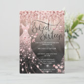Modern Chick Rose Gold Glitzer Sweet 16 Einladung (Stehend Vorderseite)