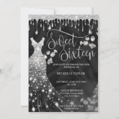 Modern Chick Silver Glitzer Sweet 16 Einladung (Vorderseite)