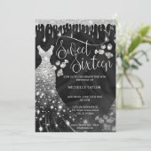 Modern Chick Silver Glitzer Sweet 16 Einladung (Stehend Vorderseite)