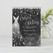 Modern Chick Silver Glitzer Sweet 16 Einladung (Stehend Vorderseite)