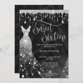 Modern Chick Silver Glitzer Sweet 16 Einladung (Vorne/Hinten)