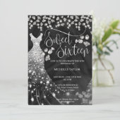 Modern Chick Silver Glitzer Sweet 16 Einladung (Stehend Vorderseite)