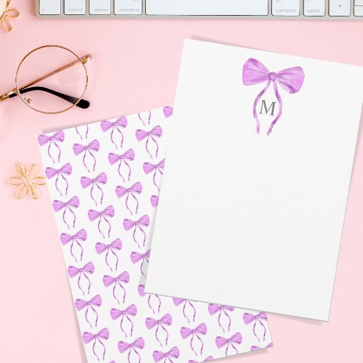 Modern Chick Watercolor Bow Monogram Mitteilungskarte