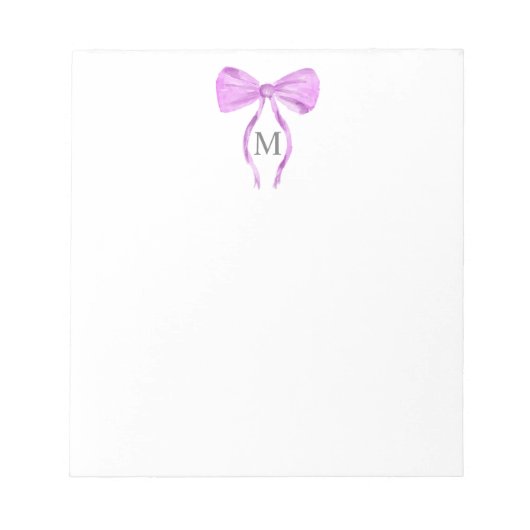 Modern Chick Watercolor Bow Monogram Notizblock (Vorderseite)