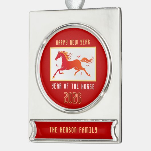 Modern Chinese Horse New Year 2026 Banner-Ornament Silber (Links)