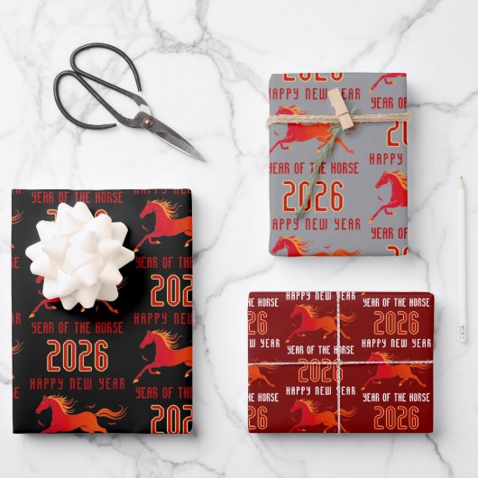 Modern Chinese Horse New Year 2026  Geschenkpapier Set (Vorderseite)