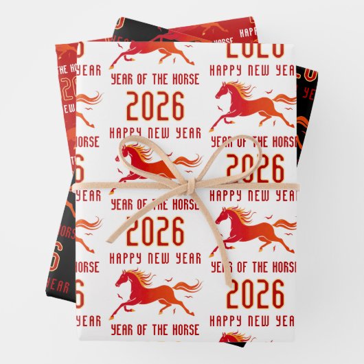Modern Chinese Horse New Year 2026 Geschenkpapier Set (Beispiel)