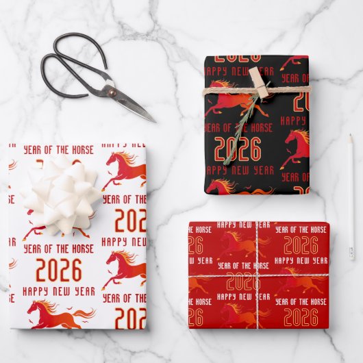Modern Chinese Horse New Year 2026 Geschenkpapier Set (Vorderseite)