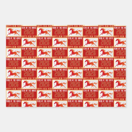 Modern Chinese Horse New Year 2026  Geschenkpapier Set (Vorderseite 3)
