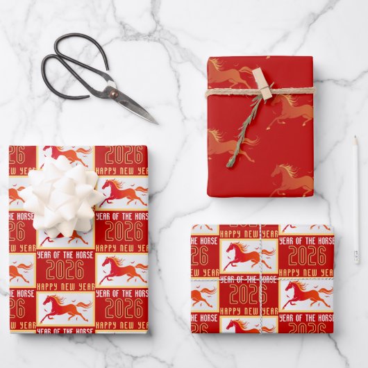 Modern Chinese Horse New Year 2026 Geschenkpapier Set (Vorderseite)