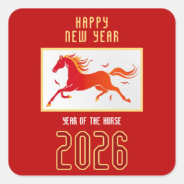 Modern Chinese Horse New Year 2026  Quadratischer Aufkleber