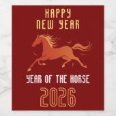 Modern Chinese Horse New Year 2026 Weinetikett (Einzelnes Label)