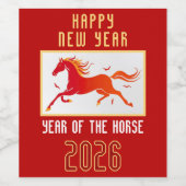 Modern Chinese Horse New Year 2026 Weinetikett (Einzelnes Label)