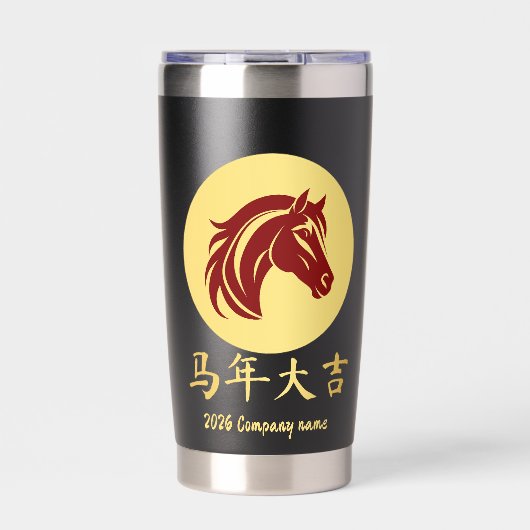 Modern Chinese New Year Horse Gold Red Thermobecher (Vorderseite)