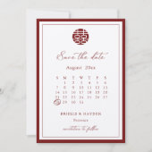 Modern chinesischer Champagner Rot Save the Date Einladung (Vorderseite)