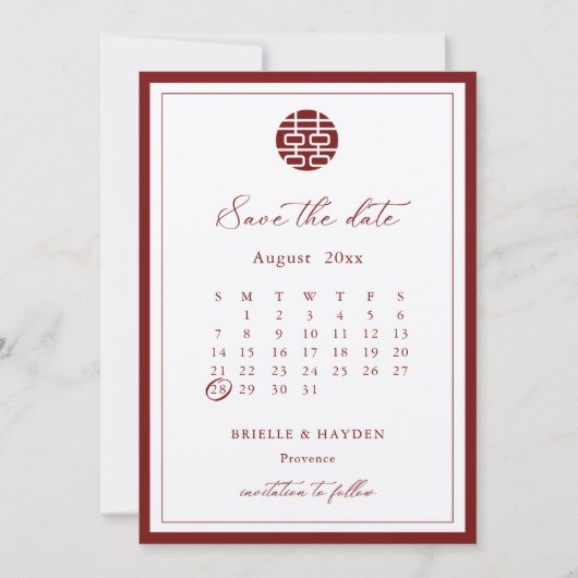 Modern chinesischer Champagner Rot Save the Date Einladung (Vorderseite)
