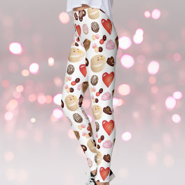 Modern Chocolate Candy Heart Print Leggings