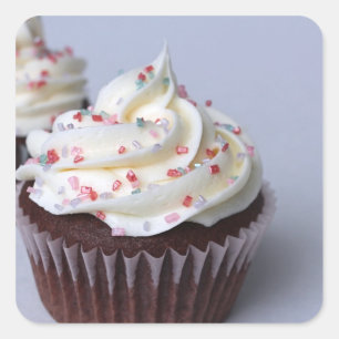 Modern Chocolate Cupcakes Sprinkle Zuckerguss Quadratischer Aufkleber