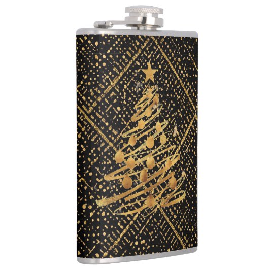 Modern, Chrismas Tree, Black Gold Cross Pattern Flachmann (Rechts)