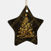 Modern, Chrismas Tree, Black Gold Cross Pattern Keramik Ornament (Rechts)