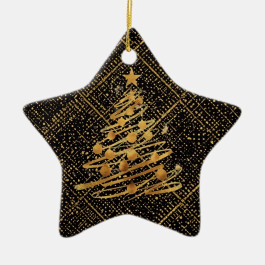 Modern, Chrismas Tree, Black Gold Cross Pattern Keramik Ornament (Vorne)