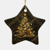 Modern, Chrismas Tree, Black Gold Cross Pattern Keramik Ornament (Hinten)