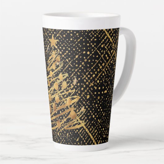 Modern, Chrismas Tree, Black Gold Cross Pattern Milchtasse (Rechte Ecke)