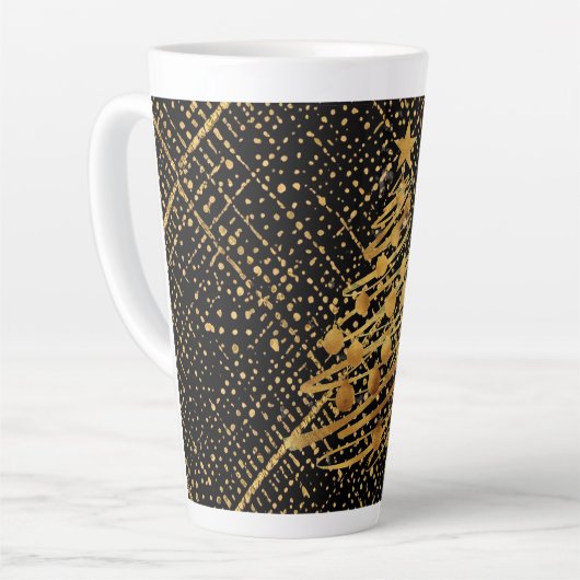Modern, Chrismas Tree, Black Gold Cross Pattern Milchtasse (Linke Ecke)