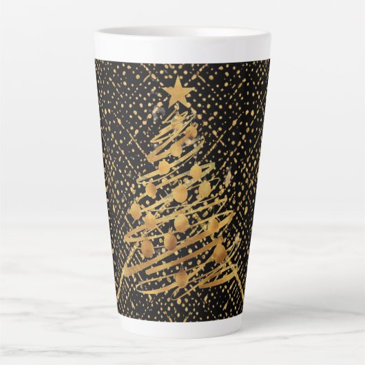 Modern, Chrismas Tree, Black Gold Cross Pattern Milchtasse (Vorderseite)