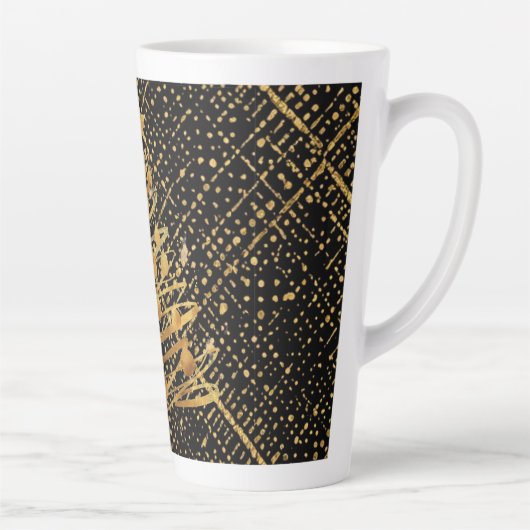 Modern, Chrismas Tree, Black Gold Cross Pattern Milchtasse (Rechts)