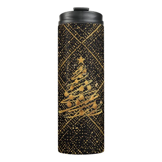 Modern, Chrismas Tree, Black Gold Cross Pattern  Thermosbecher (Vorderseite)
