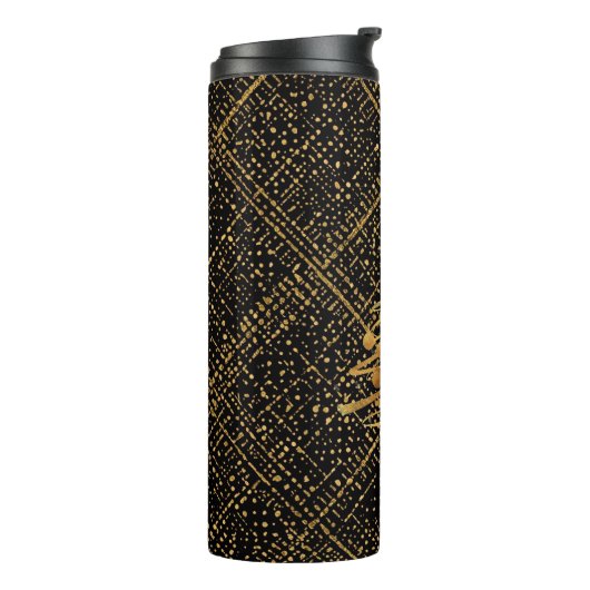 Modern, Chrismas Tree, Black Gold Cross Pattern  Thermosbecher (Nach links gedreht)