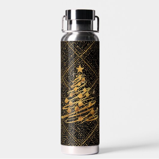 Modern, Chrismas Tree, Black Gold Cross Pattern Trinkflasche (Rückseite)