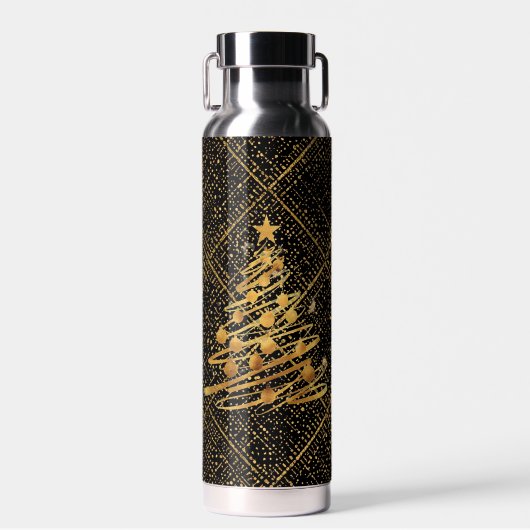 Modern, Chrismas Tree, Black Gold Cross Pattern Trinkflasche (Vorne)