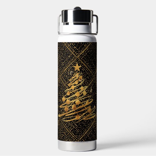 Modern, Chrismas Tree, Black Gold Cross Pattern Trinkflasche (Hinten)