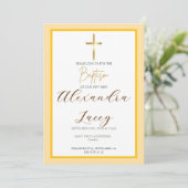 Modern Christening Baptism Gold Cross Invitation Einladung (Stehend Vorderseite)