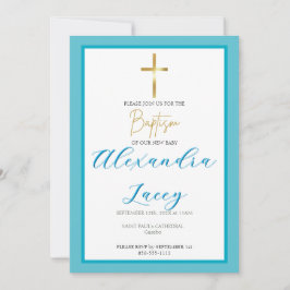 Modern Christening Baptism Gold Cross Invitation Einladung