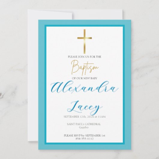 Modern Christening Baptism Gold Cross Invitation Einladung (Vorderseite)