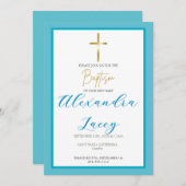 Modern Christening Baptism Gold Cross Invitation Einladung (Vorne/Hinten)