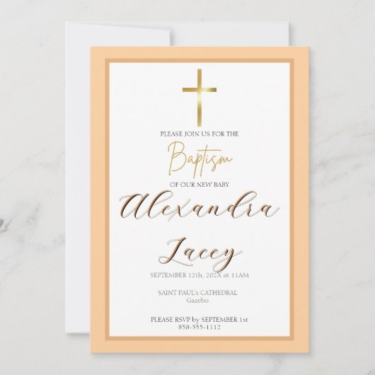 Modern Christening Baptism Gold Cross Invitation Einladung (Vorderseite)